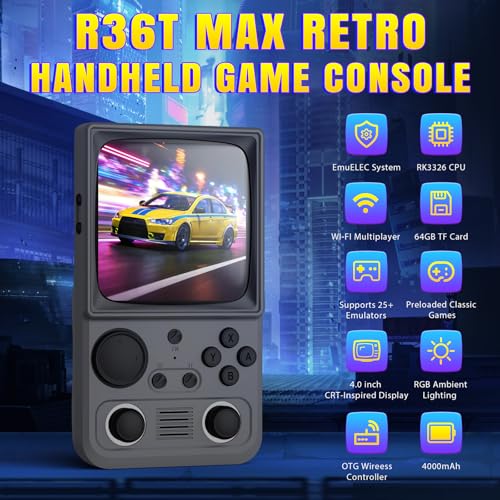 Image of R36TMAX Upgraded Retro Handheld Game Console with 4000mAh Battery, 4.0'' IPS Screen, Retro Gaming Console with Portable Case, Supports WiFi Networked Fighting and OTG (128GB Gray)