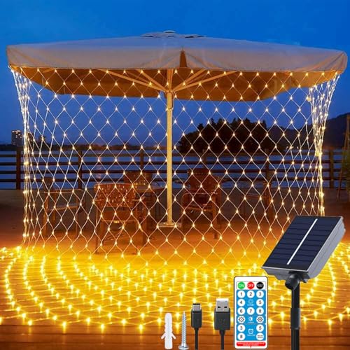 Fonysien Filet Lumineux Solaire, 3 * 2M 192LEDs Étanche Guirlande Lumineuses Filet avec Télécommande 8 Modes Maille Lumineuse pour Décoration de Noël...