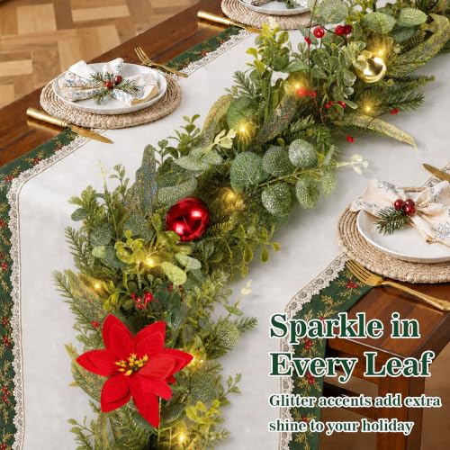 SeasonBliss 6FT 1 Pack Glitter Christmas Garland with Lights & Ornaments - Image 3