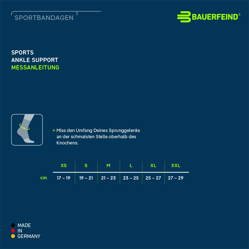 BAUERFEIND Sprunggelenkbandage „Ankle Support“ Unisex, 1 Sprunggelenk Bandage für Sport wie Fußball, Fitness und Joggen, Kein Umknicken durch Knöchelbandage, Schwarz, M