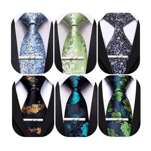 Image of Barry.Wang Mens 6 PCS Ties Silk Striped Paisley Check Necktie Silky Woven Wedding Business Party Ties