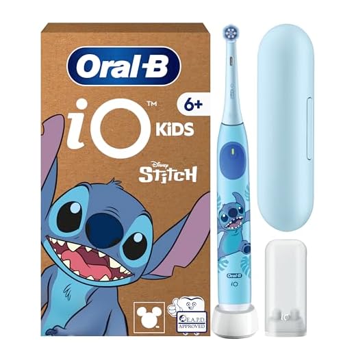 Oral-B iO Kids Disney Stitch Cepillo De Dientes Eléctrico Para Niños +6 Años, 1 cabezal, Estuche De Viaje, 3 Modos Con Modo Sensible Apto Para Niños, Temporizador Con Música