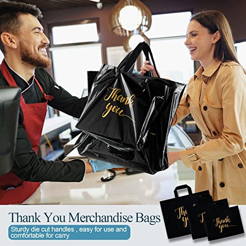 Teling 200 Pcs Thanks Bags with Handle Bulk Thank You Merchandise Bags 3 Size Plastic Packet Retail Shopping Package for Boutique 9 x 12'', 12 x 15'', 15 x 18''(Black) by Teling - Image 4