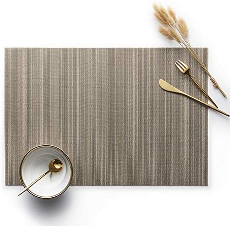 KnSam Servis altlığı yıkanabilir, dikey çizgili Amerikan servisi ev PVC haşlanma koruması kaymaz dekorasyon 45 x 30 cm açık kahve - Görsel 1