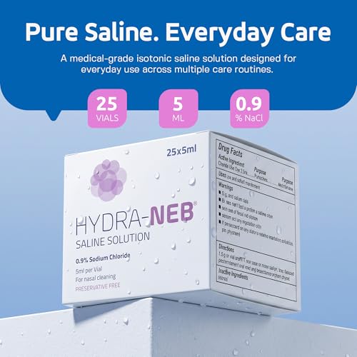 Image of 0.9% Sterile Saline Sodium Chloride Solution, Preservative Free, Nasal Irrigation, Moisturizing of The Airways, Sinus Rinse, Nose Cleanse, All Ages - 25 x 5ml