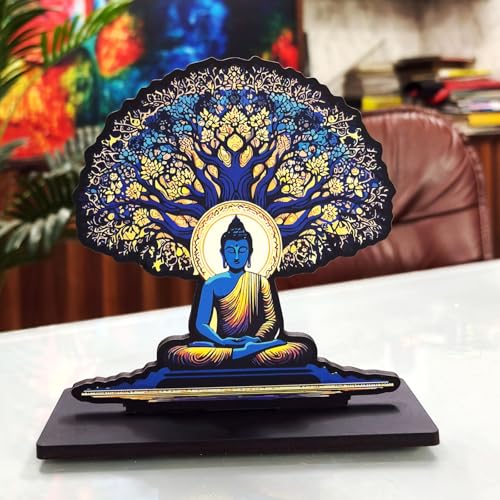 Image of CVANU Wooden Idols & Figurine Table Top Lord Buddha Decorative Item Religious Showpiece for Study Table| Office Desk| Book Shelf| Gift| Home Decoration (6inch X 5.3inch) S494