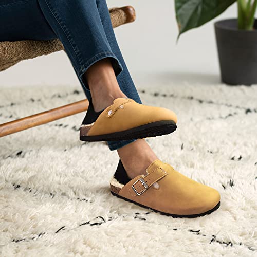 Landchief Cork Clogs For Women - Warm Faux Fur Lined Clog Slippers With Comfortable Pef Form Footbed And Non-Slip Eva Outsole For Indoor/Outdoor, Closed Toe Clogs With Adjustable Buckle, Brown, Size 8 #TOP6
