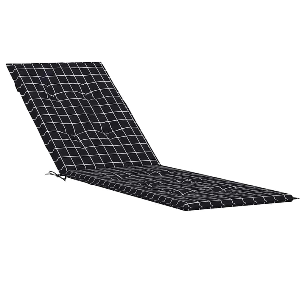 Coussin pour chaise longue de jardin et fauteuil extérieur noir à carreaux 180x50