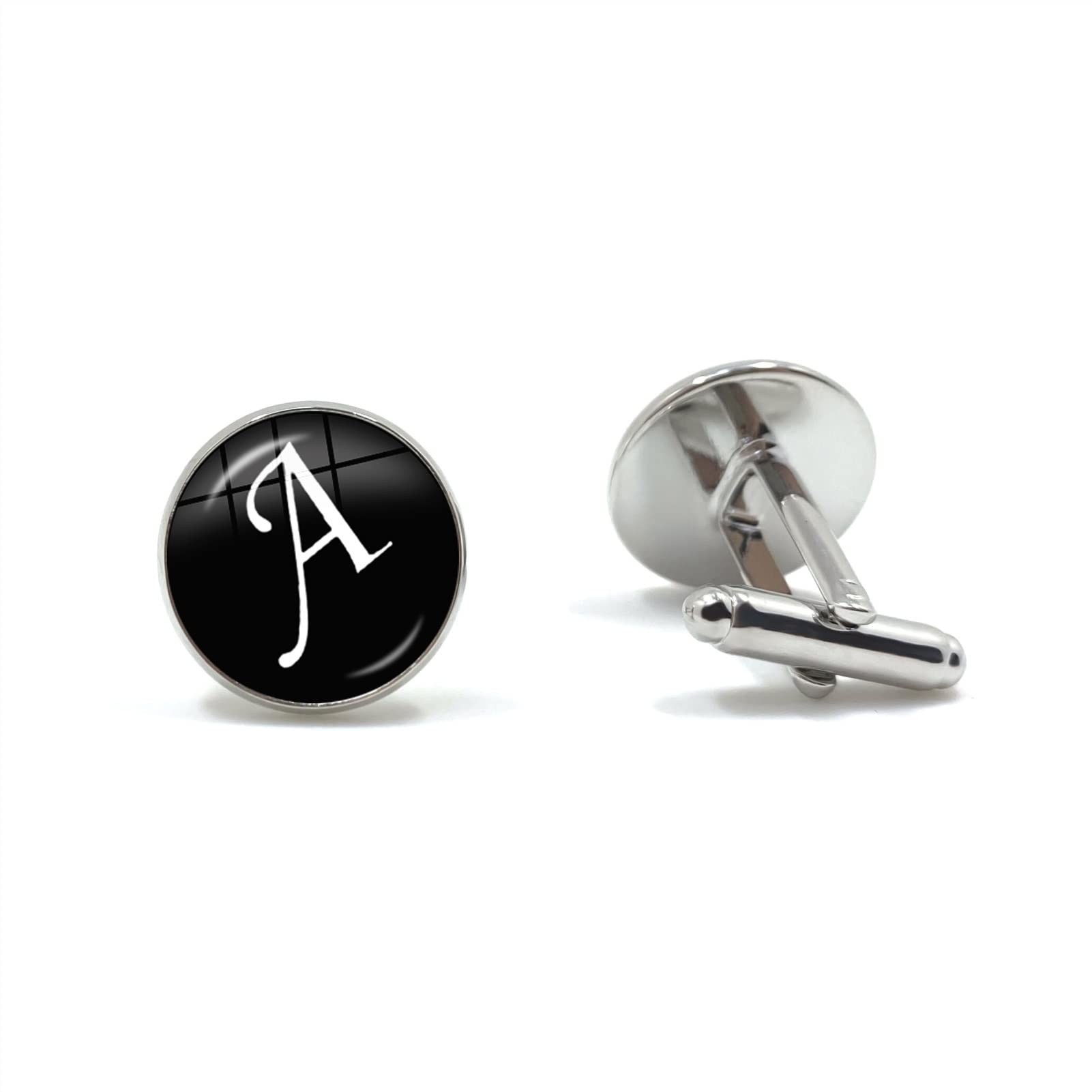 Herren Mode AZ Single Alphabet Manschettenknöpfe Silber Farbe Buchstabe Manschettenknopf für Herren Gentleman Hemd Hochzeit Manschettenknöpfe Geschenke (Metallfarbe : 24)
