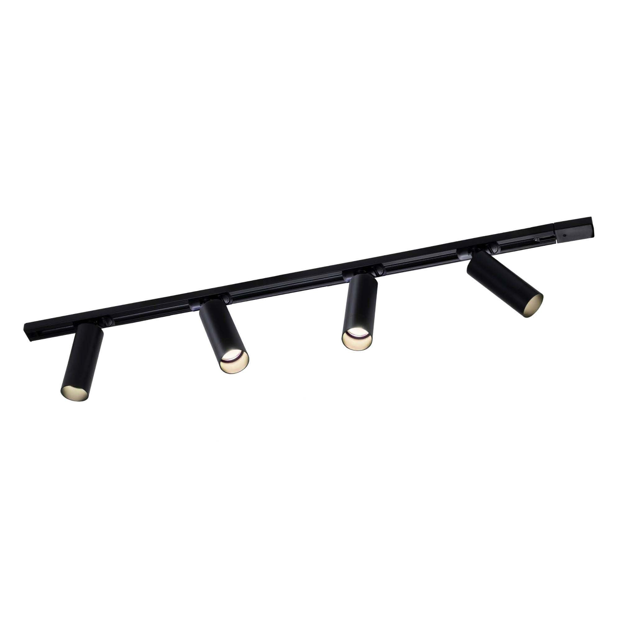 Ledvion - Sistema de rieles iluminacion, 1m, Carril Monofasico, 3W, Negro, 2700K, 4x Foco de techo Orientable GU10, Lampara techo, plafon led techo cocina, luces led, focos led interior techo