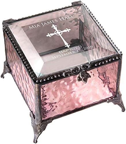 Baptism Gift for Girls Personalized Keepsake Box Pink Stained Glass Engraved Jewelry J Devlin Box 903 EB222 (Pink)