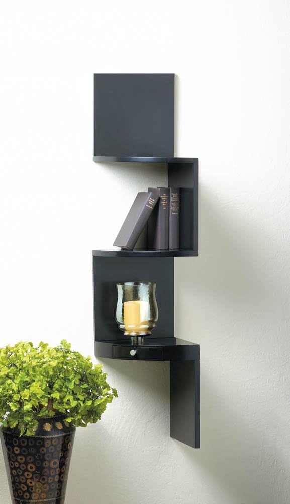 Smart Living Company 3-Tier Black Corner Shelf with Drawer image 2