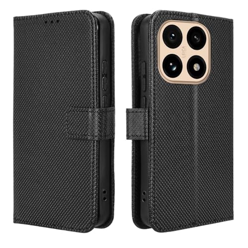 Wookfiss Cover per Xiaomi 15T Flip Custodie con Fibra di Carbonio, [Blocco RFID], [Slot per Scheda], [Funzione di Supporto], Protezione Completa Antiurto-Nero