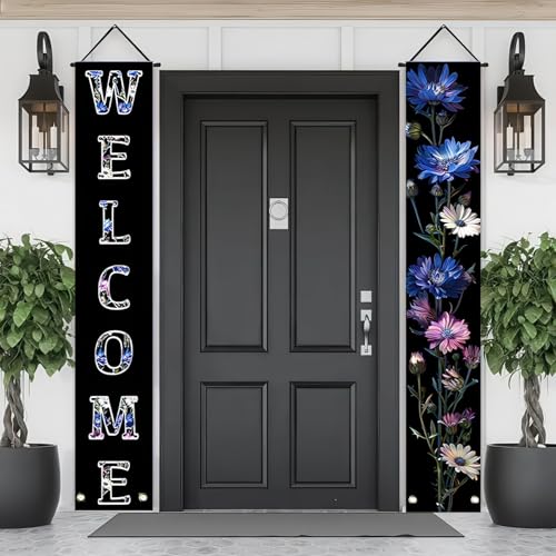 Image of BlissYard 2pcs Welcome Summer Door Banner Colorful Daisy Porch Banners Sign Cornflower Floral Front Door Hanging Decor Banner for Seasonal Home Hawaii Tropical Party Outdoor Decorations