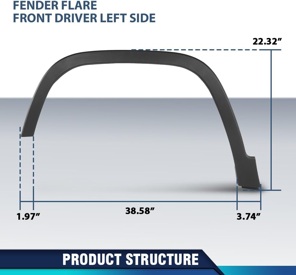 PIT66 Wheel Opening Molding Fender Flares Front Driver Side Compatible with Jeep Cherokee 2019-2023 68315995AD, CH1290120 Black