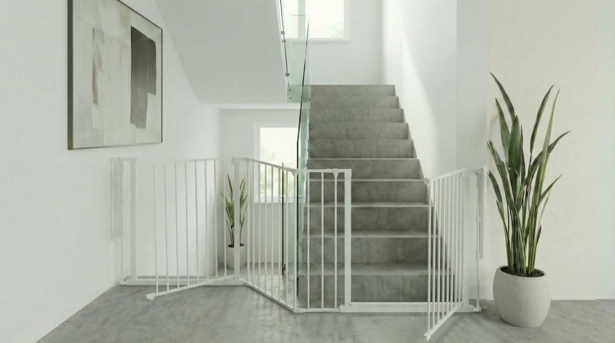 Safetots Two Door Multi Panel Stair Gate, White, Up to 259cm — image 1