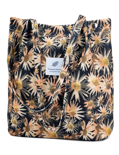 Image of Corduroy Tote Bag Cute Tote Bags for Women Shoulder Bag with Inner Pocket for Work Beach Travel and Shopping Grocery