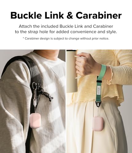 Image of Ringke Silicone for AirPods Pro 3 Case with Carabiner [Soft Premium Liquid Silicone] Slim Oil & Smudge Resistant Shockproof Protective Cover - Pink Sand