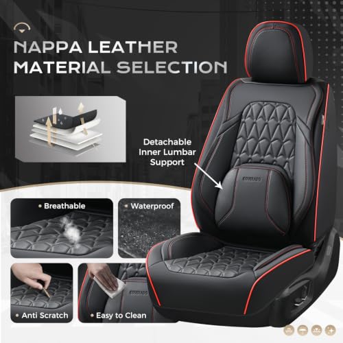 Image of Coverado Seat Covers, Car Front Seat Covers with Backrest, Nappa Leather Car Seat Protectors,Waterproof &Breathable,Anti-Slip Automotive Seat Cushion, Universal Fit for Most Vehicles