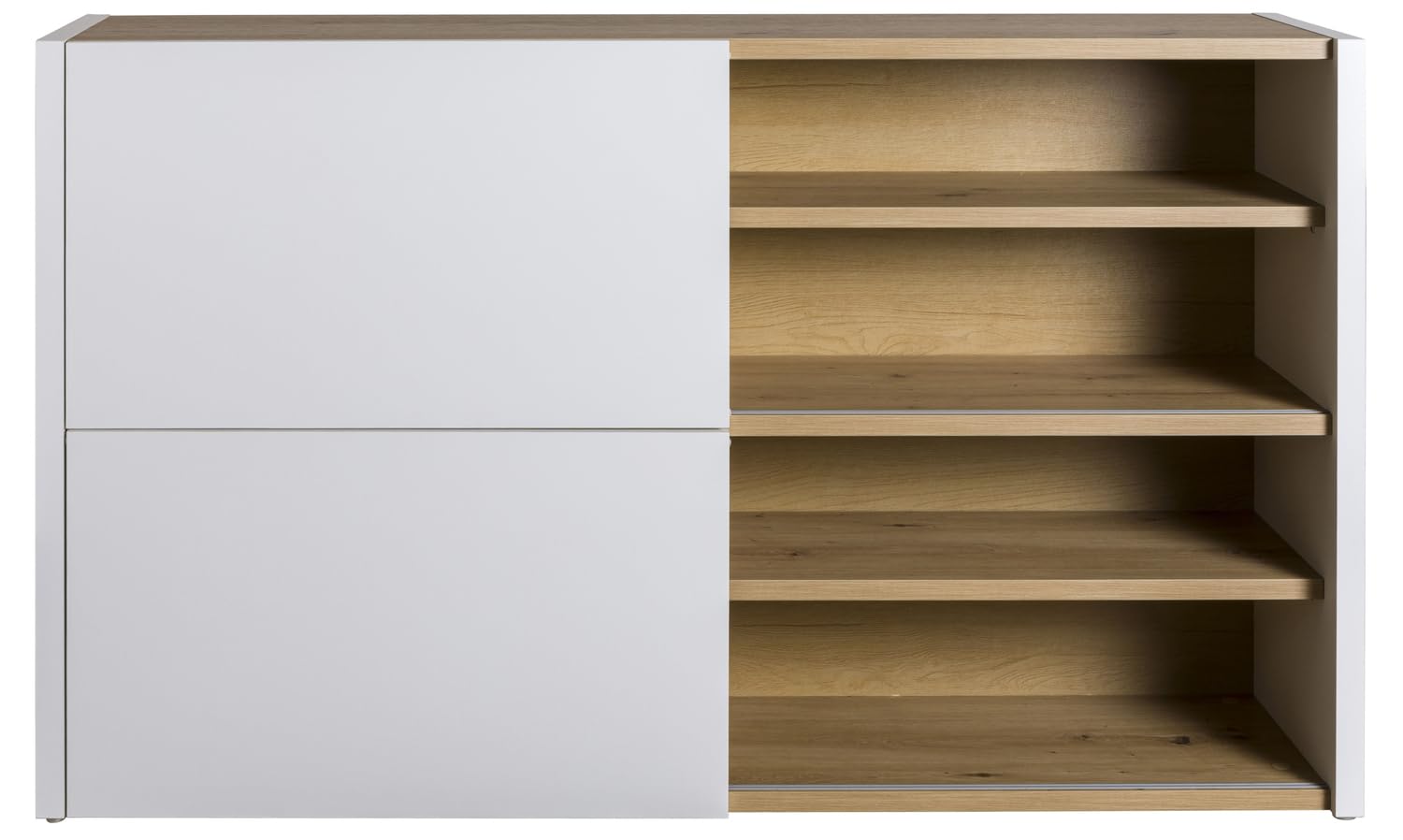 Composad | Base Multiuso della Linea ABILE con 2 Ante Scorrevoli, Mobile Archivio per Uffico e Home Office, (LxAxP):140x84,5x35,4 cm, Bianco Laccato e Rovere Mielato