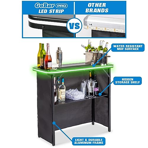 Image of GoBar Portable Bar Table with Multi-Color LED Lights - Mobile Bartender Station for Events - Includes Carrying Case