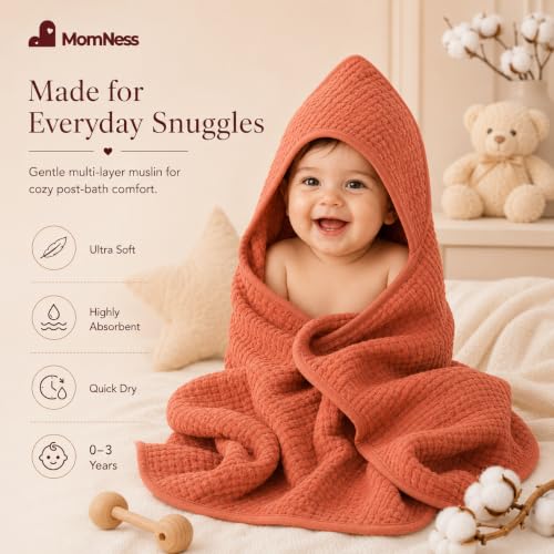 Image of Baby Hooded Bath Towel 100% Cotton Muslin 76x76 cm, 0-3Y, Newborn | Breathable, Lightweight,100% Muslin Cotton