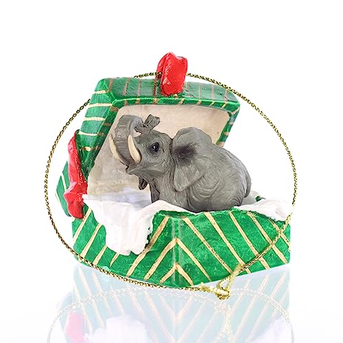 Conversation Concepts Elephant Gift Box Christmas Ornament - Mounted with a Gold Tone Cord!