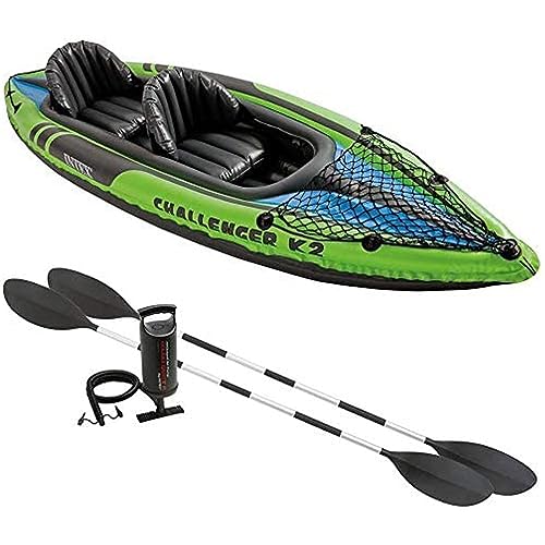 Image of Challenger K2, 2 Person Inflatable Boat for Flood Rescue, Adventure, Rafting, Fishing, with Oars & Air Pump, Inflatable I-Beam Floor for Comfort and Rigidity (68306)