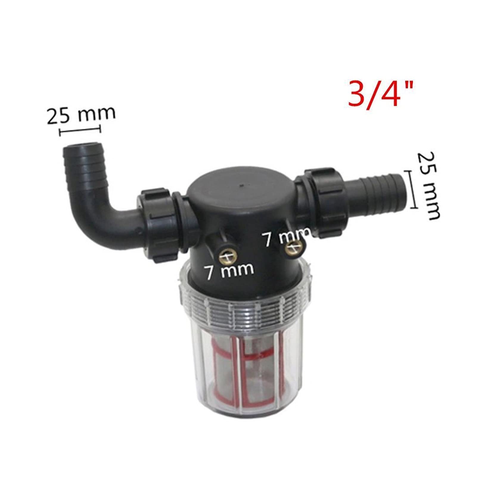 Kit de conectores conjuntos de manguera 50 Malla Filtro de flujo grande 20 mm, 25 mm Barb Riego Agrícola Drenaje Sanitario Filtro visible Tubería de riego de césped Pre-Filtro (Color : 3I4 Inch)