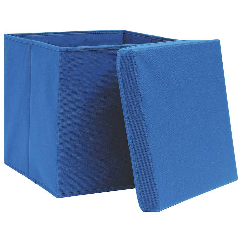 Cajas de almacenamiento con tapas, 4 unidades, color azul, 32 x 32 x 32 cm, plegables, de tela no tejida, para armario, estantería, oficina, dormitorio, cocina