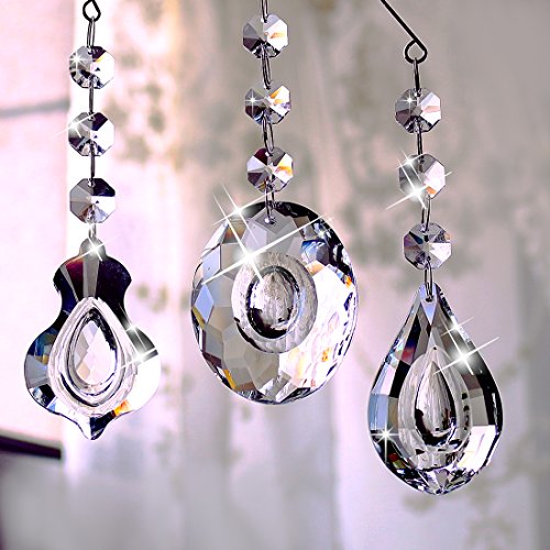 H&D 63mm Clear Crystal Chandelier Prisms Teardrop Glass Pendants Beads Loquat Violin Oval Shape Crystal Pendant,Pack of 3