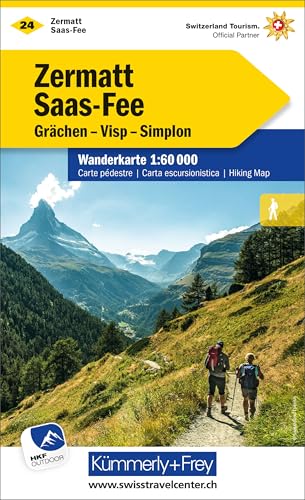 Kümmerly+Frey Wanderkarte 24 Zermatt, Saas-Fee 1:60.000: Mit Grächen, Visp und Simplon. Wetterfest, matt laminiert und mit free Download