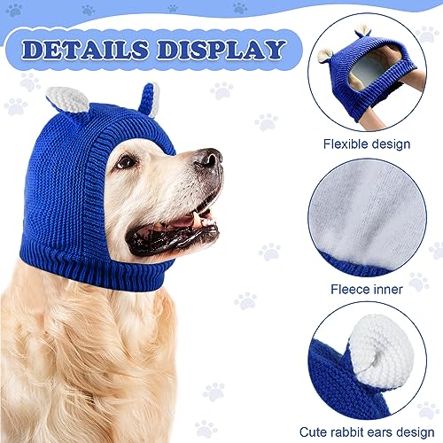 Image of Frienda Dog Ear Muffs Noise Protection, Neck 14.96 Inch Fits Medium Dogs, Knitted Calming Hood for Dogs, Fireworks Thunder Anxiety Relief, Fleece Inner Warm Beanie Hat(Royal Blue)