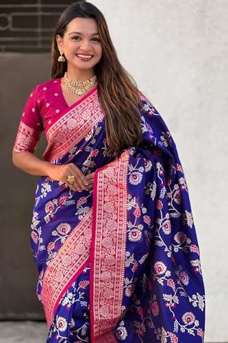 Image of SGF11- Women's Kanjivaram Woven Soft Silk Saree With Blouse Piece