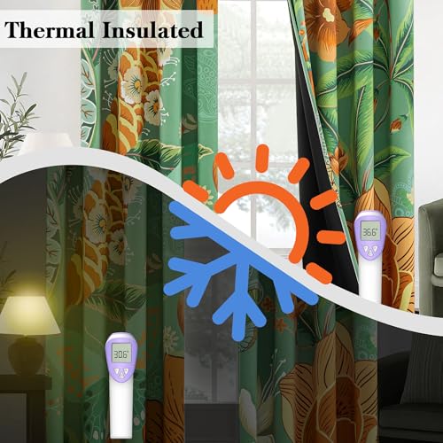 Image of Tyrot Sage Green Floral Butterfly Blackout Curtains, 52W x 63L, 2 Panels | Cottage Garden, Thermal Insulated, Heat Blocking, Light Blocking Privacy, Heavyweight Drapes for Bedroom and Living Room