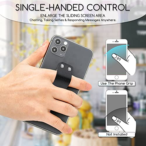 Toqmci Phone Grip Strap Holder Cell Phone Strap Finger Holder For Hand Leather Telescopic Phone Finger Strap Stand Universal Finger Kickstand For Most Smartphones (Black) #TOP3