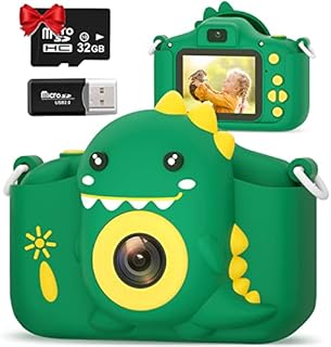 Hangrui Kids Camera, 20MP Kids Digital Dual Lens Camera with Silicone Case 2.0 Inch IPS Screen 1080P Video Camcorder, 32GB SD Card,Shockproof Childrens Camera Toy for Boys & Girls Age 3-12 (Green)