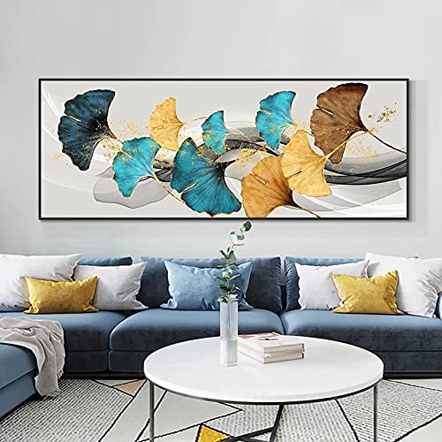 Affiche Ginkgo jaune et bleu 40x120 cm sans cadre pour salon