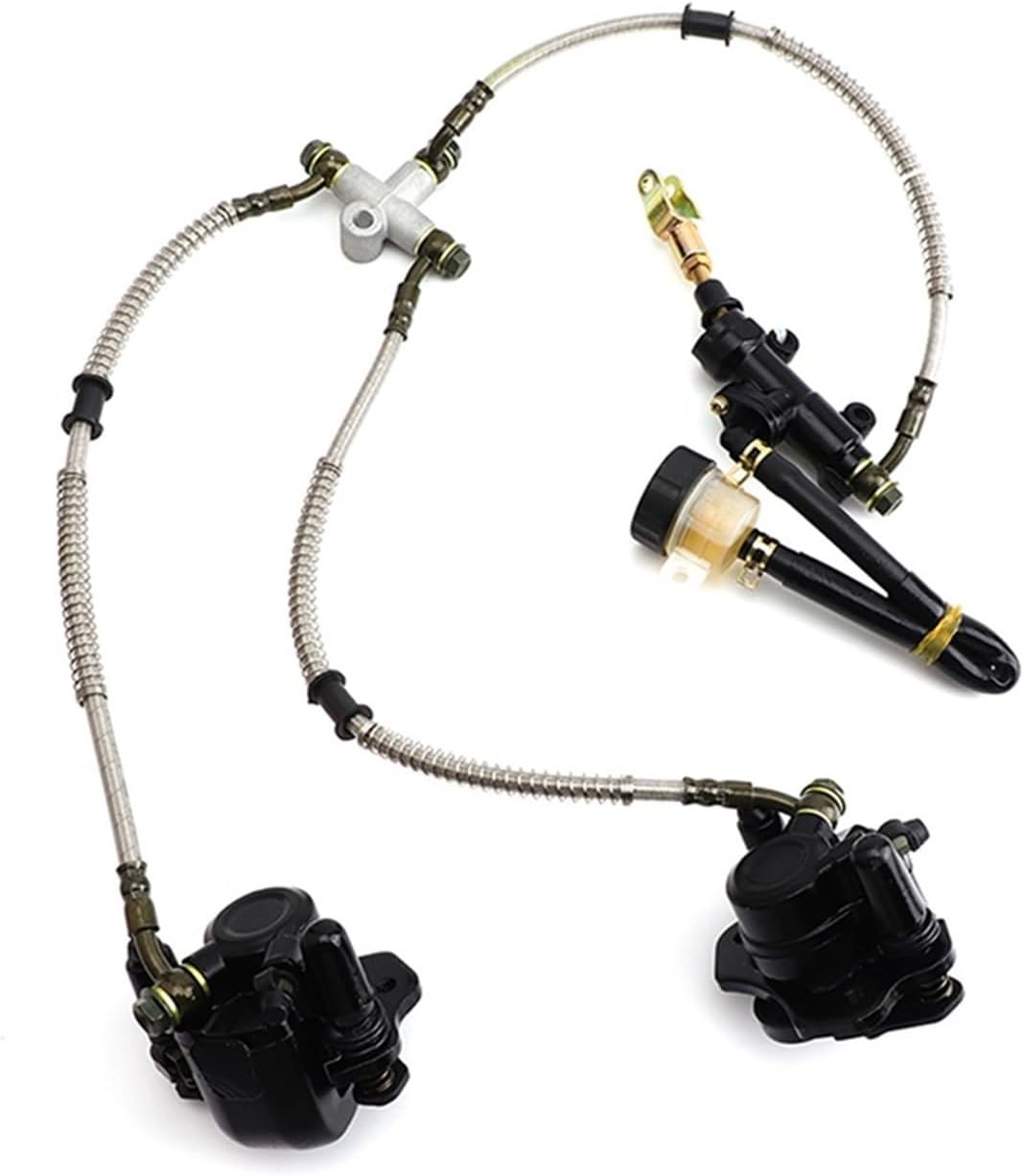 Compatible with 150cc 200cc 250cc ATV Four Wheel Kart UTV Off-Road Motorcycle Hydraulic Rear Dual Foot Brake Caliper Master Cylinder Assembly(B)