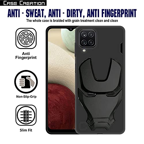 Image of COVERLY Official 3D Touch Feel Trending Real Hero Avenger Logo Mask Soft Rugged Grip Iron Man Super Power Cartoon Movie Engraved Silicone Matte Strong Back Cover for Samsung Galaxy A12 (2020) - Black