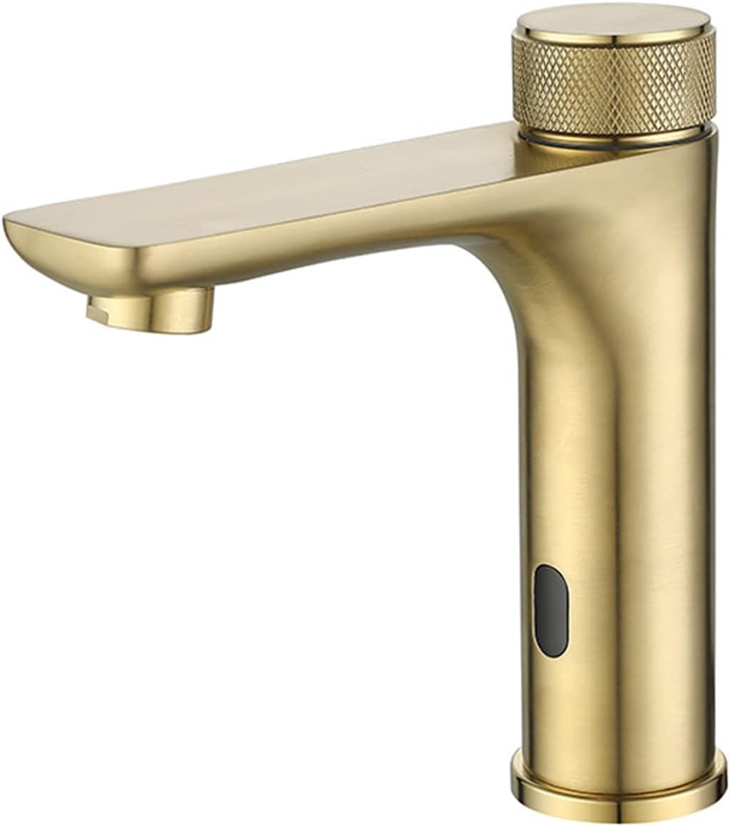 Gljtuo Brushed Gold Touchless Basin Faucet Taps Bathroom Sink - Automatic Tap Sink Sensor Taps, Sensor Mixer Tap In Finish,