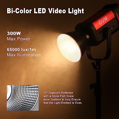 Image of GVM LED Video Light with Bowens Mount, 300W Bi-Color Continuous Light with DMX /APP Control, Photography Lighting for Video Recording, SD300B Studio Lights 65000Lux /1m, CRI97+, 12 Effect, 2700-6800K
