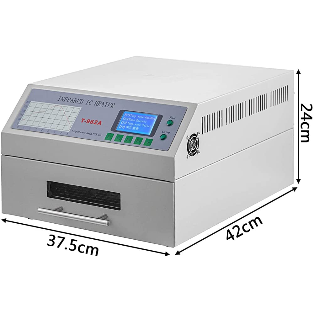 Lutownica rozpływowa 1500 W T962A, automatyczny grzejnik na podczerwień z cyrkulacją gorącego powietrza do lutowania PCB SMT, 300 x 320 mm profesjonalny piekarnik
