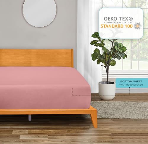 Image of ROYALE LINENS 300 Thread Count 100% Long Staple Combed Cotton Fitted Sheet King - Super Soft Deep Pocket Bottom Sheet - Fitted Sheets Only - Elastic Sheets (King, Pink)