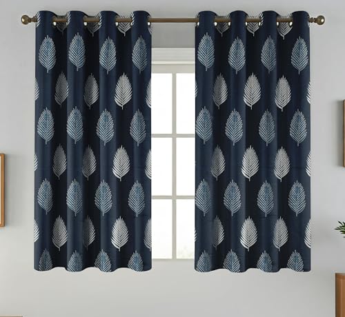 Image of FRESH FROM LOOM Stylish 5ft Jacquard Curtains | Modern Finish | Blocks 80% Light | Window Ready | Anti-Wrinkle, Luxury Curtain (5ft, Navy-Blue, 2pc Set)