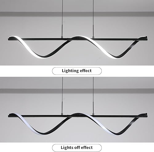 Miniatura 8 de ziidoo Iluminación de isla de cocina, lámpara de comedor regulable de 43.3 pulgadas sobre mesa, LED lineales de onda negra, lámparas colgantes