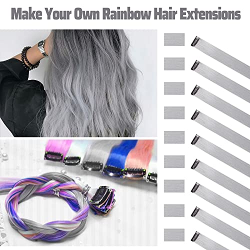 Meckily 22 Inch Colored Hair Extensions Party Highlights, Straight Hairpiece Clip In Synthetic Hair Extensions For Kids Girls(10 Pcs Grey) #TOP1