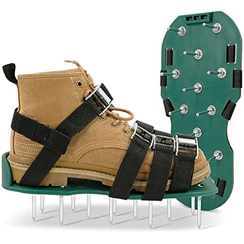 Hortem Manual Lawn Aerator Sandals Universal Size-Comes with 2 Adjustable Straps with Secure Buckles, Yard Aerator Shoes for Effectively Aerating Lawn Soil Cover