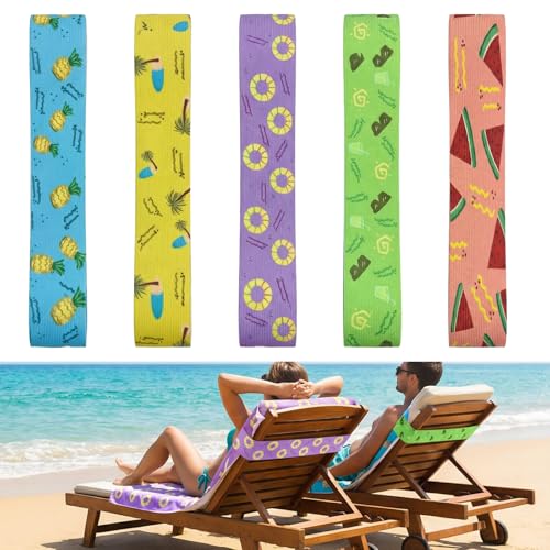Starfa lab 5 Pcs Towel Bands for Beach (40cm×5cm) Sun Lounger Elastic Sunbed Towel Bands for Beach & Pool Chairs Towel Holders for Fix Beach Towels