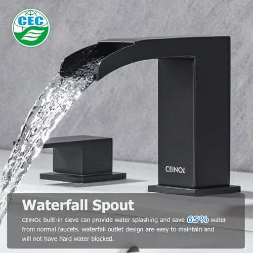 Waterfall-Bathroom-Faucet-Matte-Black-Bathroom-Sink-Faucet-3-Hole-Widespread-Bathroom-Faucet-Set-with-Pop-Up-Drain-and-Hose Waterfall Bathroom Faucet Matte Black Bathroom Sink Faucet 3 Hole Widespread Bathroom Faucet Set with Pop Up Drain and Hose